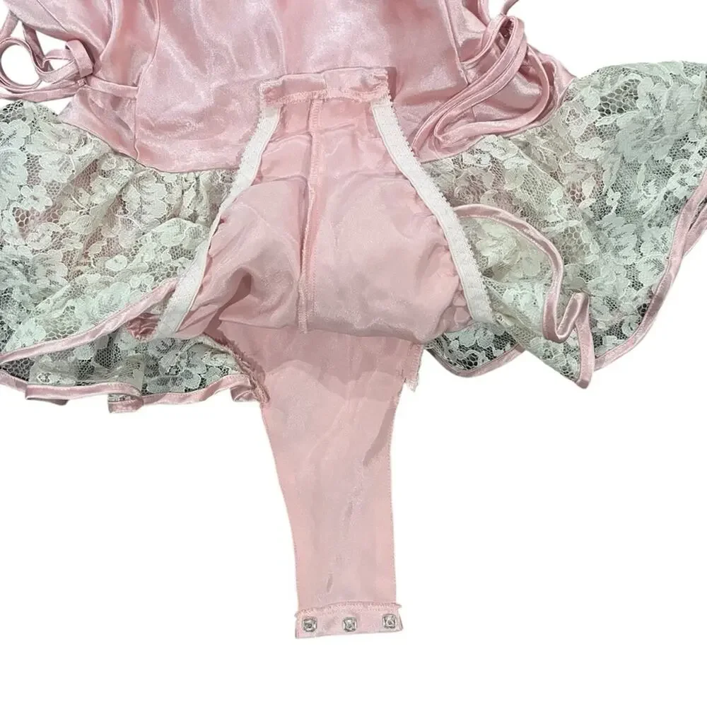 Vintage Victoria's Secret Gold Label Teddy Size P Pink Polyester Lace Lingerie